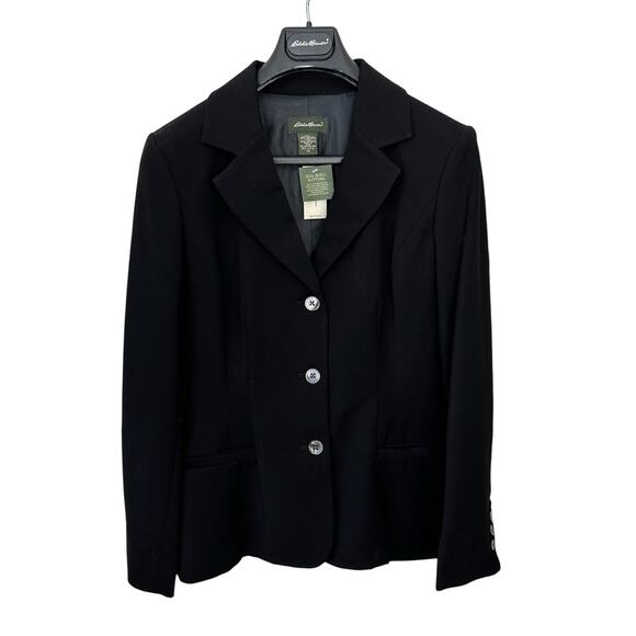Eddie Bauer Black Polyester Blend Blazer Womens Size 12 Petite Shell Buttons New - Picture 1 of 6